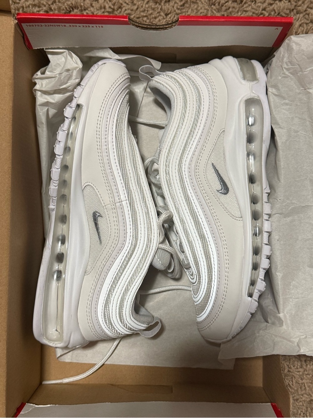 Nike Air Max 97 Triple White Wolf Grey Men’s 6.5 / Women’s 8 921826-101 Like New - Picture 3 of 16